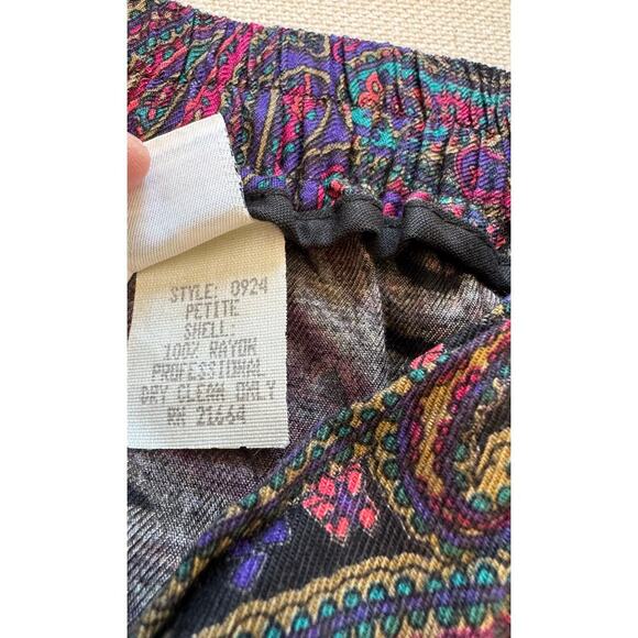 Vintage Talbots Petite Size 6 Purple Paisley Skirt Pink Teal Made in USA Rayon - Picture 7 of 7